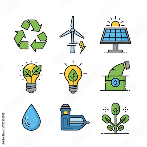 Recycle wind solar energy lightbulb water plant ecology green power renewable environment sustainability conservation nature eco friendly clean future resource earth save global warming climate change