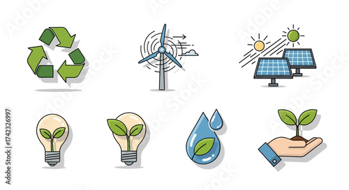 Recycle renewable energy green eco friendly sustainability environment conservation nature power solar wind water lightbulb plant leaf hand growth future clean resource earth global warming climate ch