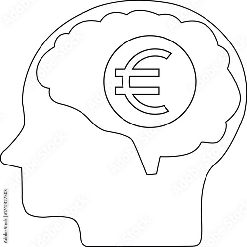 line icon of human brain head and euro coin icon
