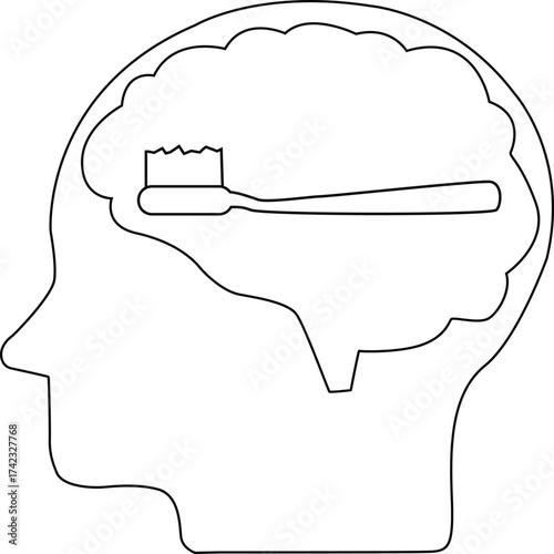 line icon of human brain head and toothbrush icon
