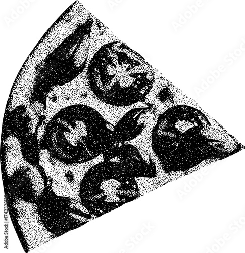 A Stippled Slice of Pizza with Pepperoni and Cheese