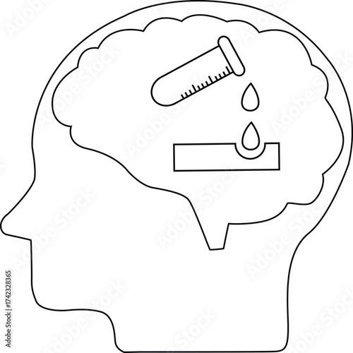 line icon of human brain head and icon of a bottle containing acid