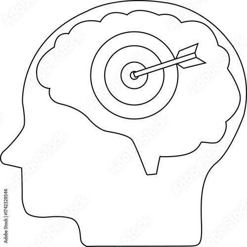 line icon of human brain head and target board icon