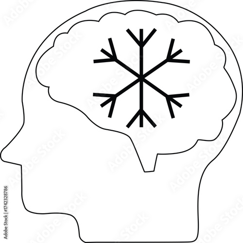 line icon of human brain head and snow icon