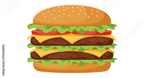 Cartoon Double Cheeseburger with Lettuce and Tomato.