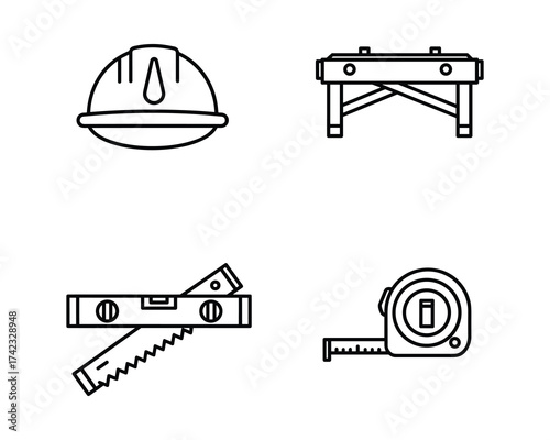 Construction Tools Line Icons Set