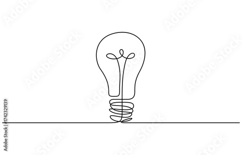 Continuous one line art drawing of light bulb symbol with clean modern vector outline isolated on transparent background