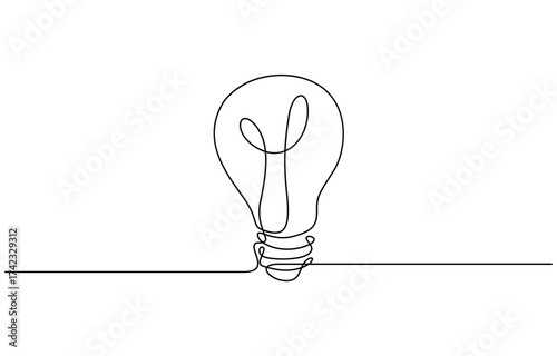 Continuous one line art drawing of light bulb symbol with clean modern vector outline isolated on transparent background