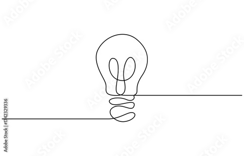 Continuous one line art drawing of light bulb symbol with clean modern vector outline isolated on transparent background