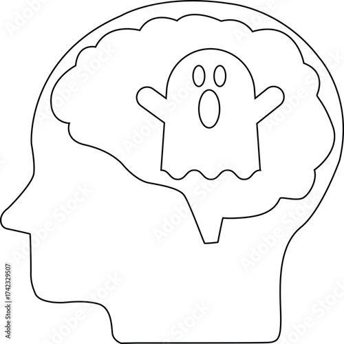 line icon of human brain head and ghost icon