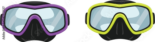 Scuba diving mask illustration, underwater snorkeling gear equipment, professional diver goggles design for adventure, sea exploration and marine sports concept