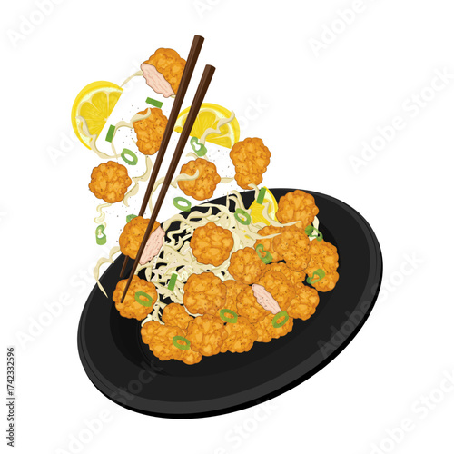 Vector Illustration Logo Clipart Levitation Chicken Karaage or Japanese Fried Chicken