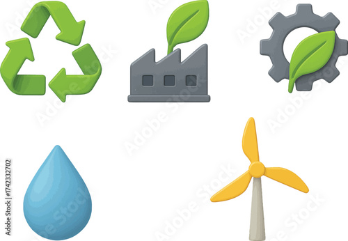 set of eco industrial 3d icons
