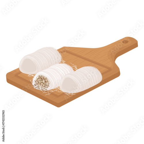 Vector Illustration Logo Clipart Kkultarae Traditional Korean Candy on a Wooden Plate 