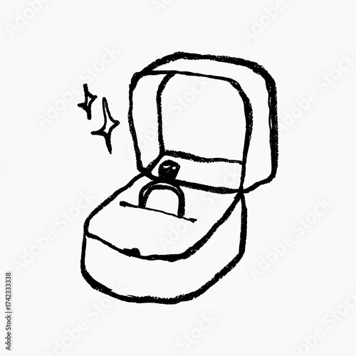 Hand Drawn Black Line Wedding Elements - ring in a ring box
