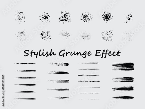 Stylish Grunge Texture Pack Circles and Brush Strokes. Handmade Grunge Circles and Ink Streaks Collection.
