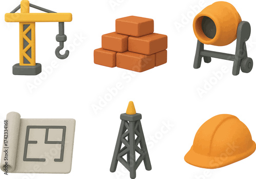 Set of industrial construction 3d cons