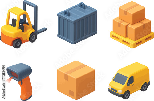Set of manufacturing logistics 3d icons
