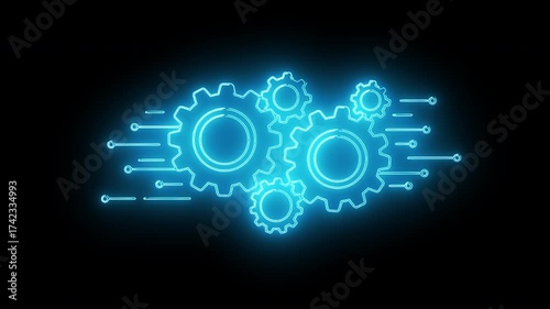Wallpaper Mural Glowing neon blue gears animation showing mechanical system and workflow process automation Torontodigital.ca