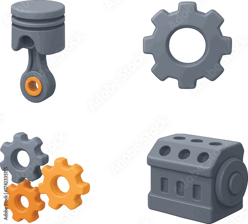 Set of mechanical engineering 3d icons