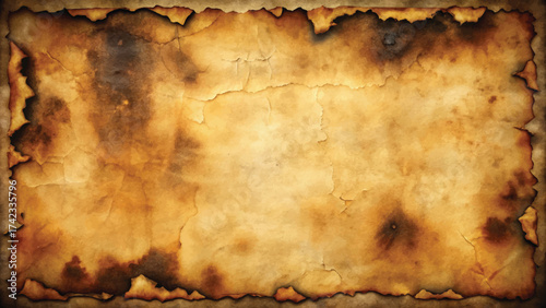 Burnt Manuscript Texture Aged Paper Background with Dark Smoke Edges