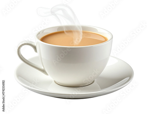 Wallpaper Mural Cup of Milk Tea with Steam, Front View on White Ceramic Saucer, isolated on transparent background Torontodigital.ca