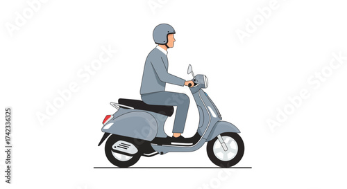 Stylish scooter ride illustration featuring a person with helmet and casual attire