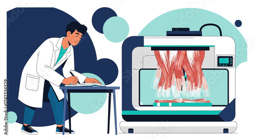 Illustration depicting the future of regenerative medicine with 3D printed tissues and a