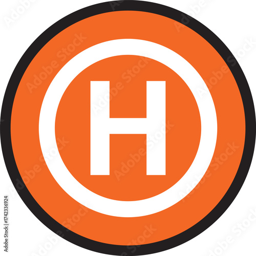Orange heliport sign. vector illustration