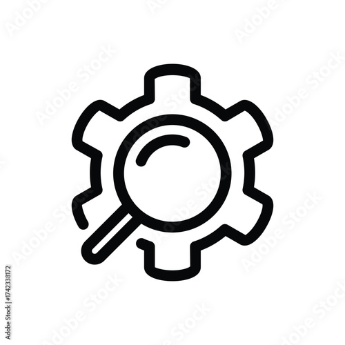Gear with magnifying glass outline icon vector design good for web or mobile app