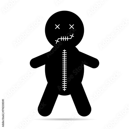 Voodoo doll shadow icon, halloween death toy. Cartoon magic symbol, magical vector illustration .