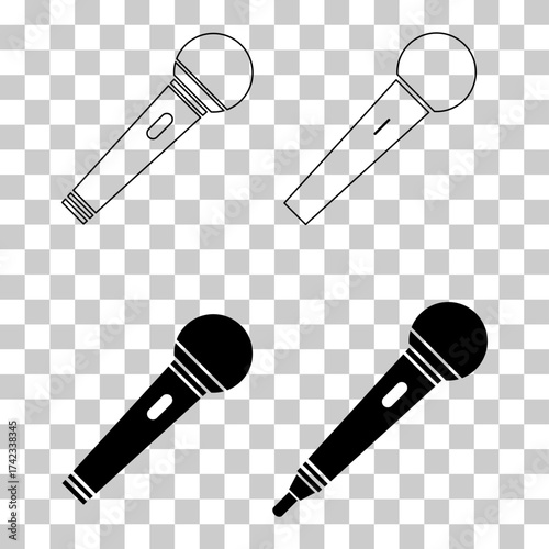 Set of Microphone icon, audio speech symbol, record concert sign, web button design .