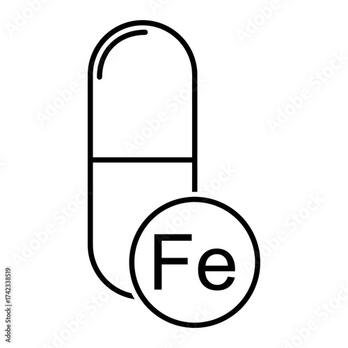 Mineral Fe icon, healthy medicine pill supplement symbol, complex vitamin vector illustration .
