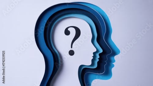Wallpaper Mural Human head silhouette with question mark inside, concept of thinking, brainstorming, uncertainty, doubt and problem solving, isolated on white background Torontodigital.ca