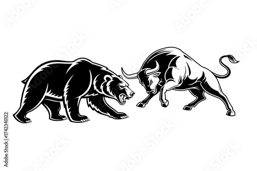 stock market concept bear and bull forces work silhouette