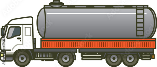 真横のガストレイラーのイラスト（液化ガス輸送車・タンクローリー）