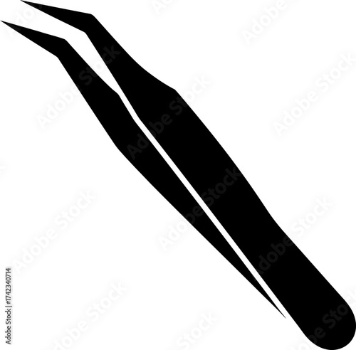 Black eyebrow tweezer icon. Beauty tool for woman, cosmetic supply. Flat design style. Vector illustration for product, package.