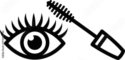 Сlosed eye with long lashes and mascara brush for makeup and beauty industry concept. Vector icon in line art style for web, app, graphic design