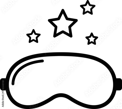 Sleep mask icon with stars. Sleeping accessory for rest and relaxation. Outline vector illustration for website, application, symbol