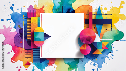 Abstract watercolor splash background with colorful geometric shapes  