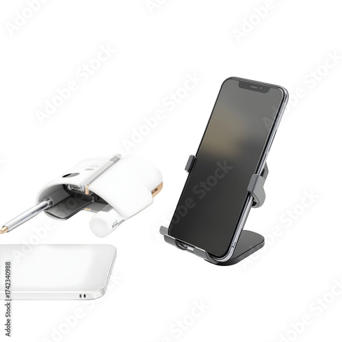 Smartphone and wireless charger with transparent background