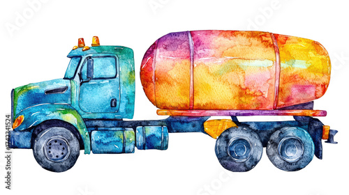 Colorful Watercolor Cement Mixer Truck with Bright Hue Design