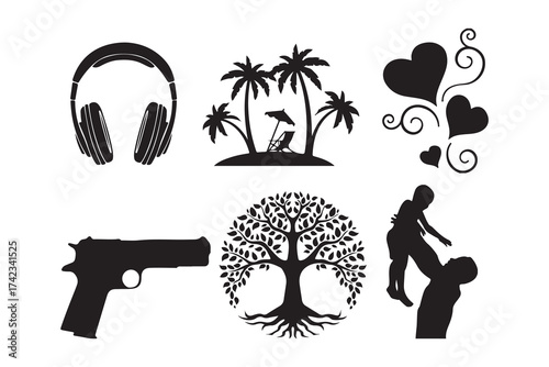 Music and Family Silhouette Vector Set