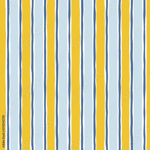 Stripes seamless pattern. Blue and brown lines print. Watercolor sea stripes background