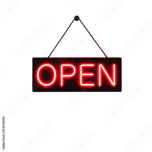 Neon open signage illustration against transparent background