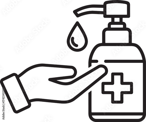 Hand Sanitizer Hygiene Outline Icon.