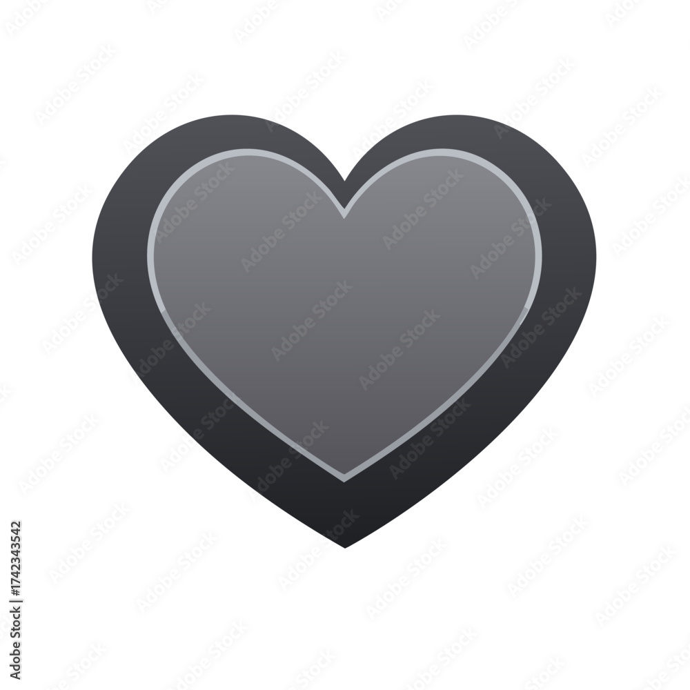 Fototapeta premium Stylized heart shape with dark outline and gray gradient color, isolated