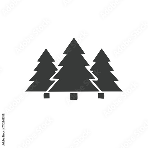 Stylized Dark Silhouette of Three Evergreen Trees, Forest Composition, Isolated Vector Graphic, Holiday Element or Woodland Icon