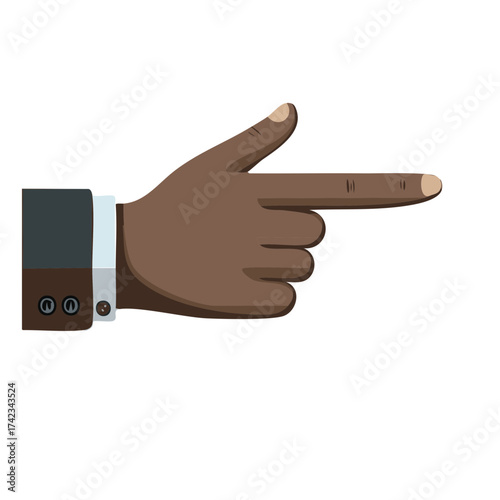 Dark Skin Hand in Suit Pointing Right Directional Sign Business Gesture Guidance Illustration