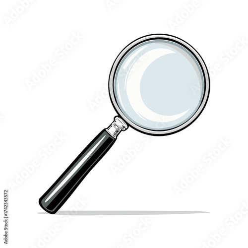 Magnifying Glass with Black Handle and Metal Rim, Isolated on White
